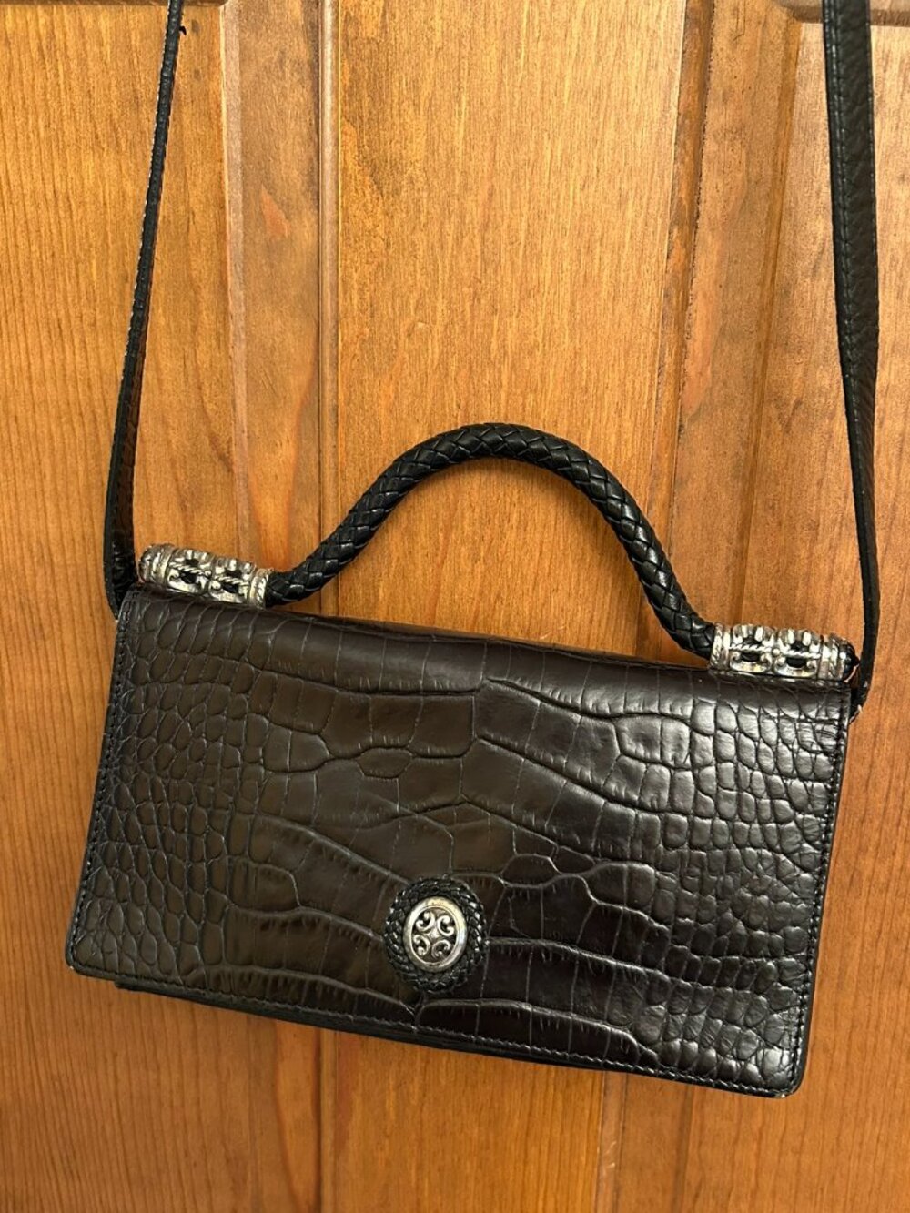 Brighton Women's Crocodile Embossed Small Purse,  Crossbody, Very dark brownlack